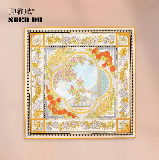 真丝方巾2025新款十二花神秋披肩围巾女外搭配桑蚕轻奢高级感