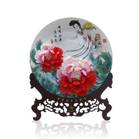 雅韵翩然牡丹瓷摆件 二乔彩绘牡丹瓷约15寸 洛阳特色牡丹瓷 家居摆件